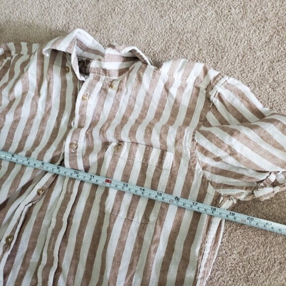 Cambridge Linen Striped Beach Coastal Short sleeve Button Up Shirt S - Picture 5 of 8